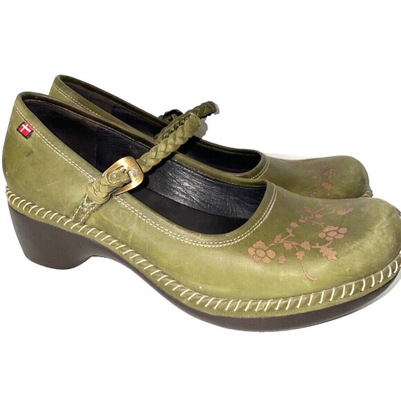 ECCO Women’s Floral Leather Mary Jane Clog size 38/7.5 Comfort Braided Strap - Picture 1 of 10
